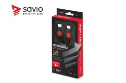 Kabel SAVIO GCL-04 (HDMI M - HDMI M; 3m; kolor czarno-czerwony)